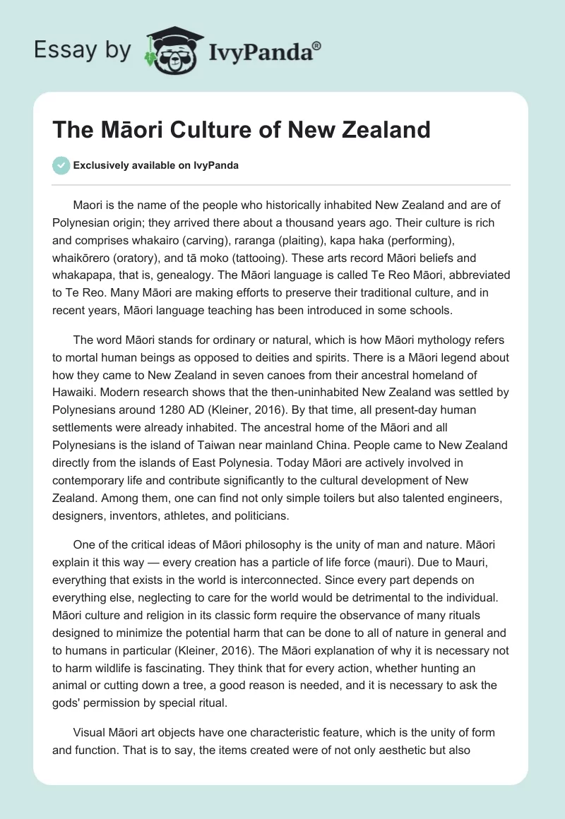 The Māori Culture of New Zealand. Page 1