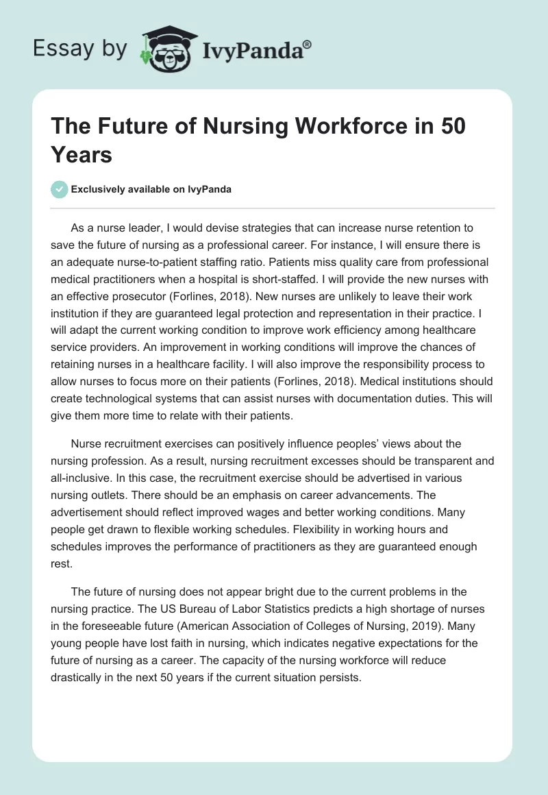 The Future of Nursing Workforce in 50 Years. Page 1