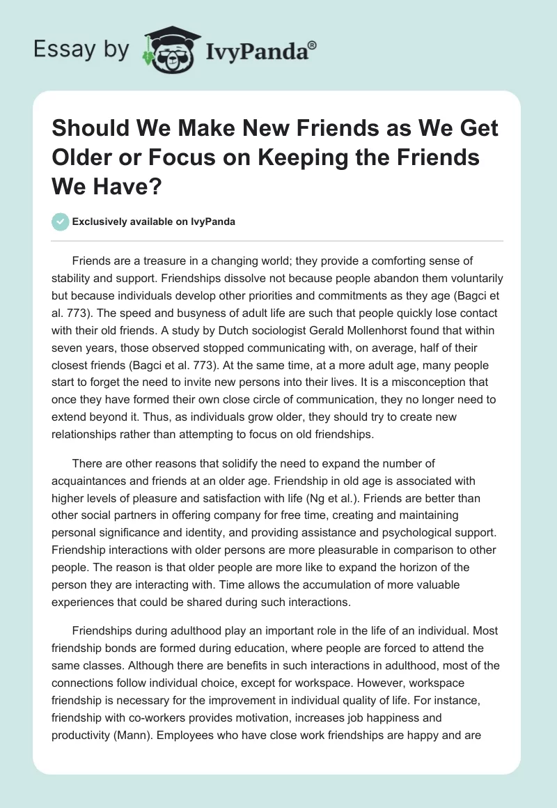 Should We Make New Friends as We Get Older or Focus on Keeping the Friends We Have?. Page 1