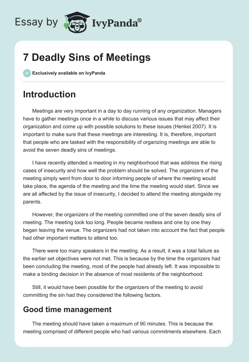 7 Deadly Sins of Meetings. Page 1