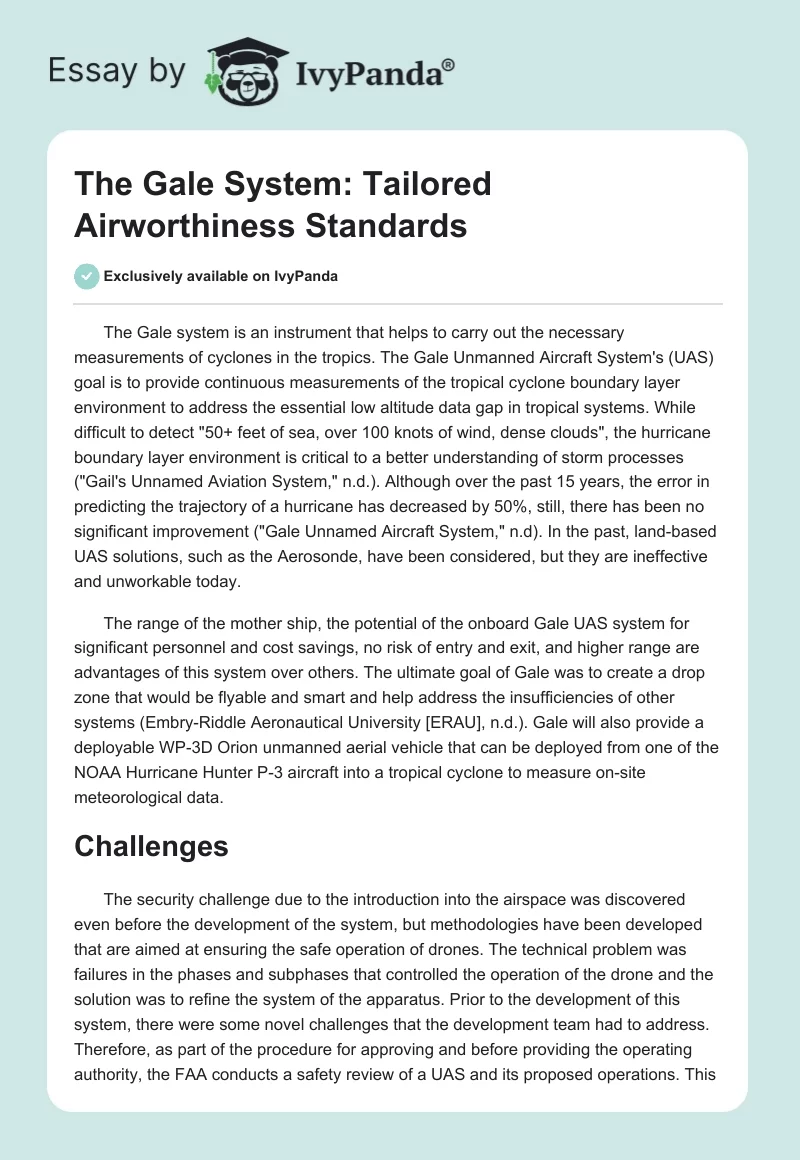 The Gale System: Tailored Airworthiness Standards. Page 1