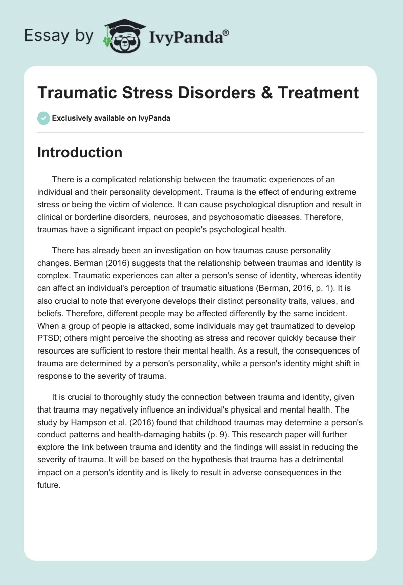 Traumatic Stress Disorders & Treatment. Page 1