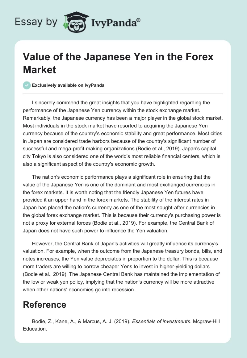 Value of the Japanese Yen in the Forex Market. Page 1