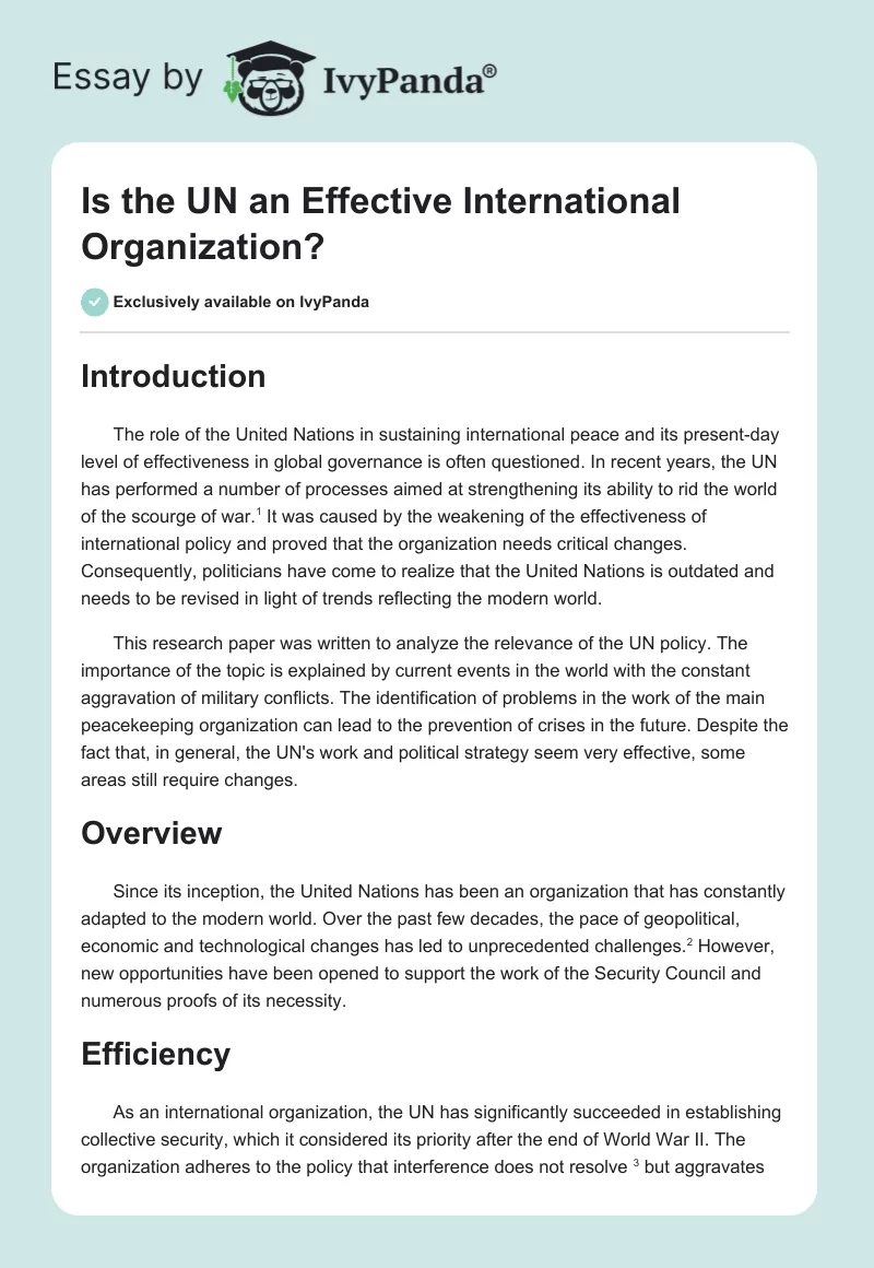 Is the UN an Effective International Organization?. Page 1
