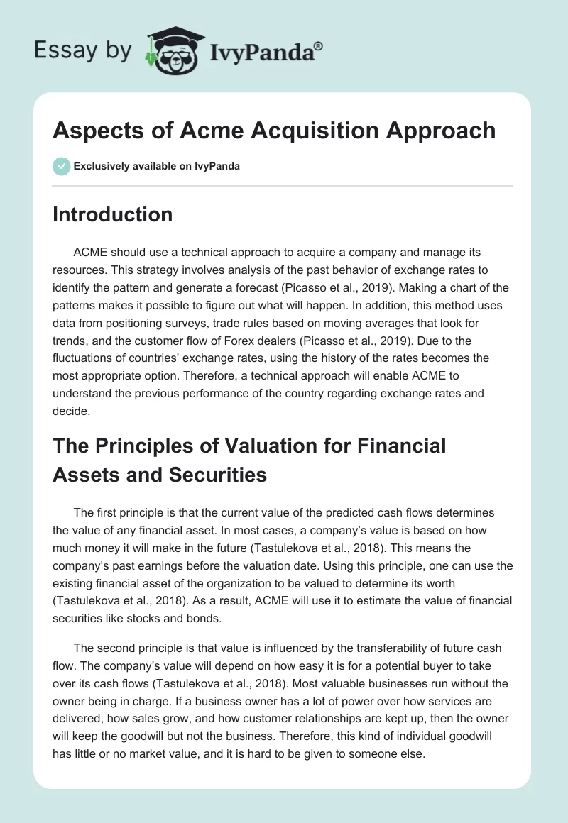 Aspects of Acme Acquisition Approach. Page 1