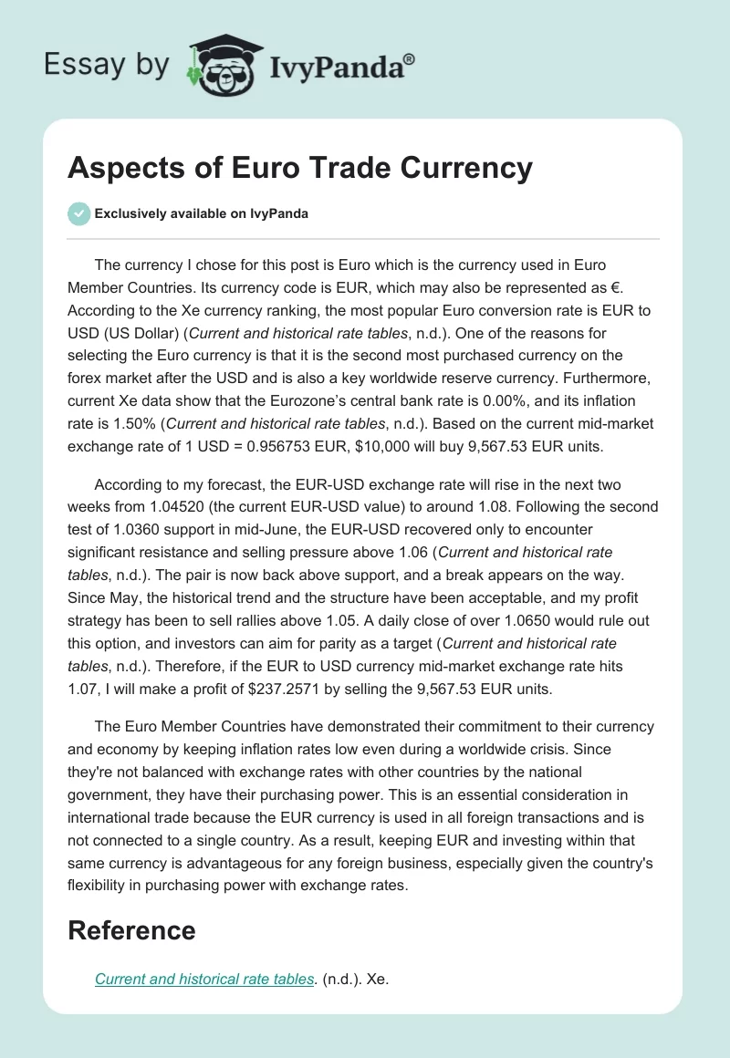 Aspects of Euro Trade Currency. Page 1
