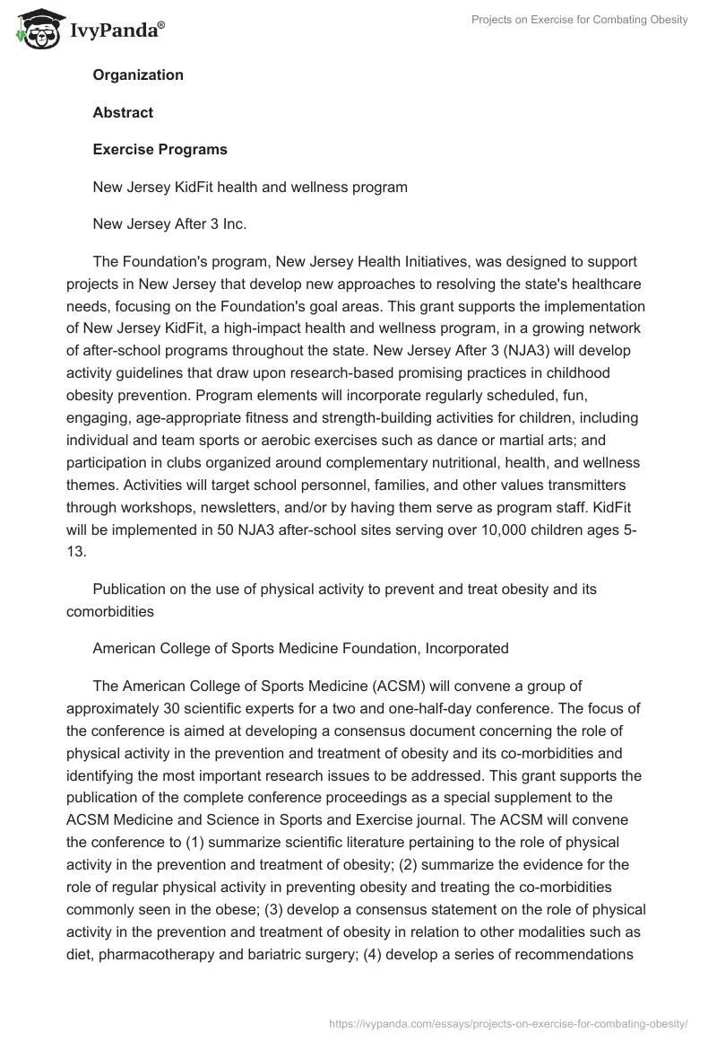 Projects on Exercise for Combating Obesity. Page 5