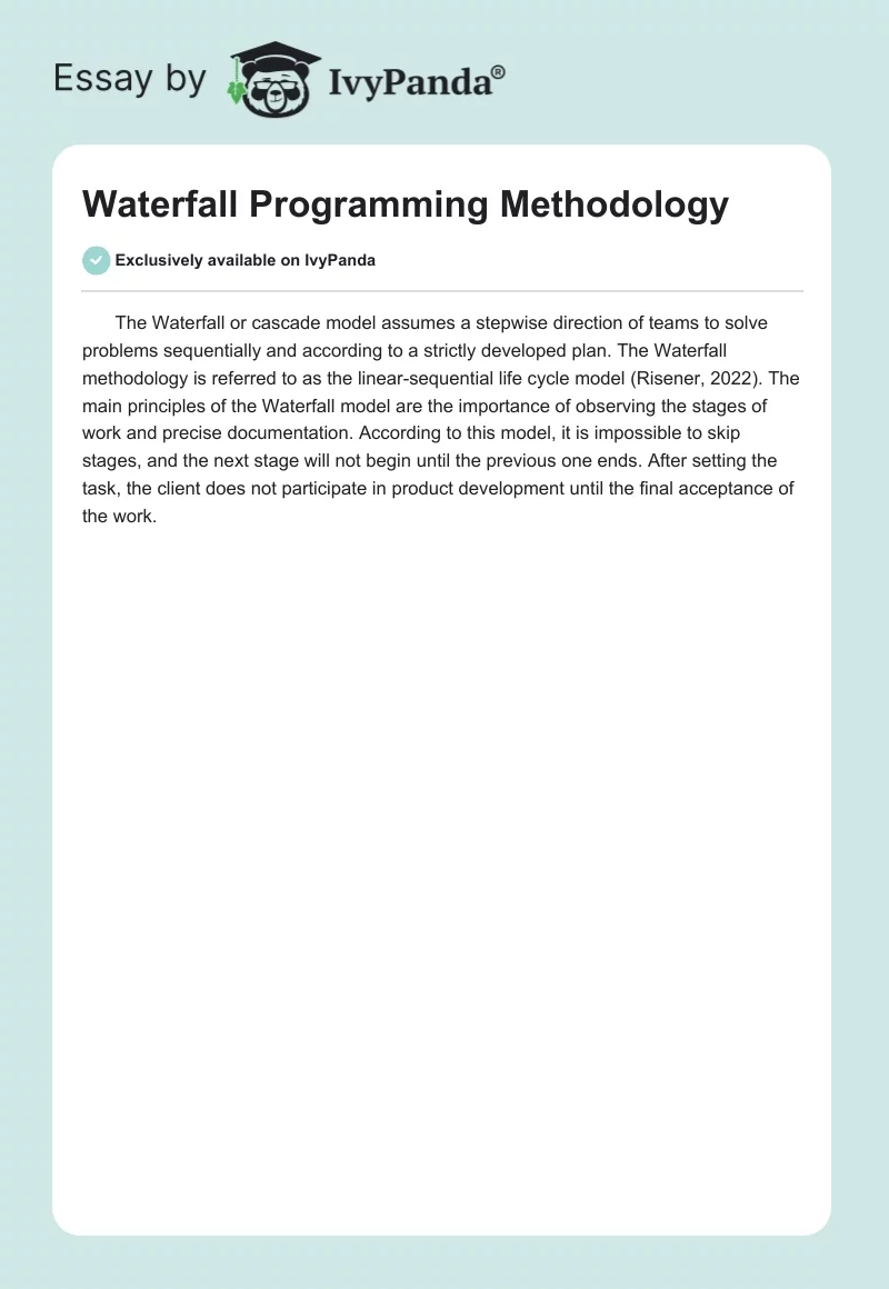 Waterfall Programming Methodology. Page 1