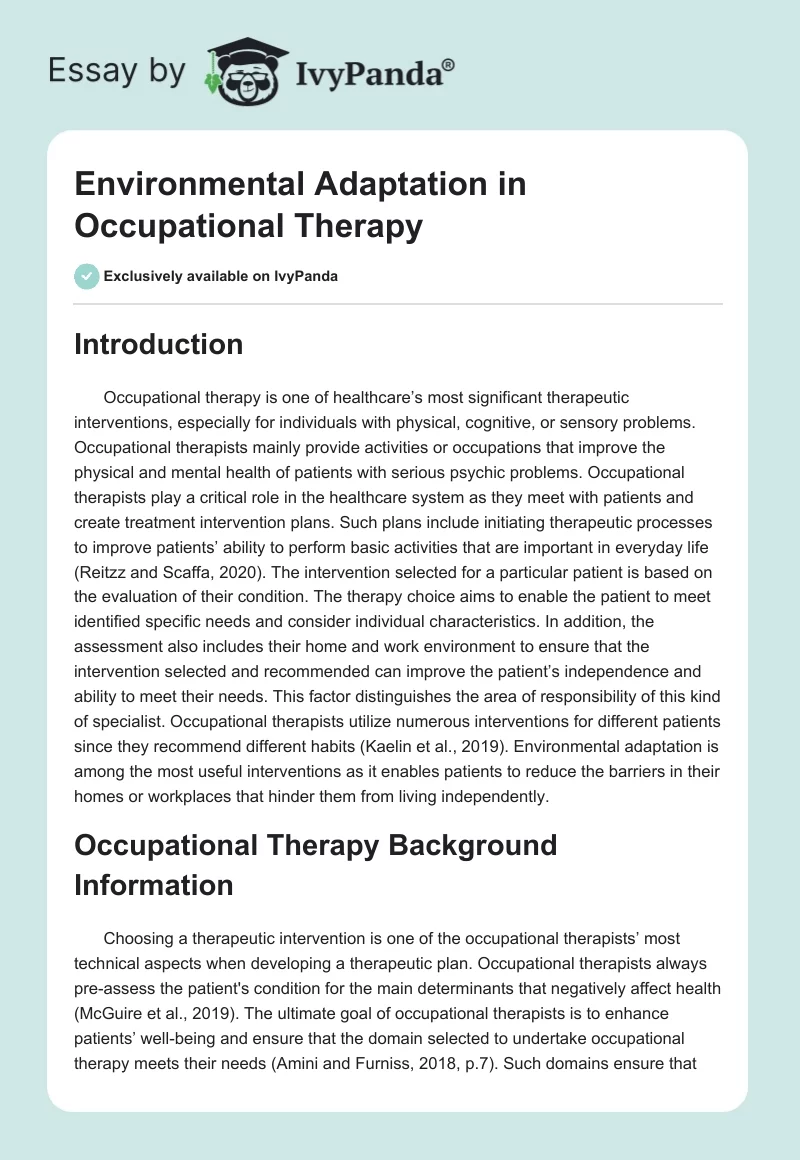Environmental Adaptation in Occupational Therapy. Page 1