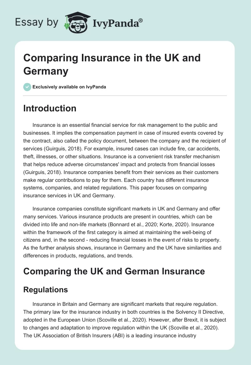 Comparing Insurance in the UK and Germany. Page 1