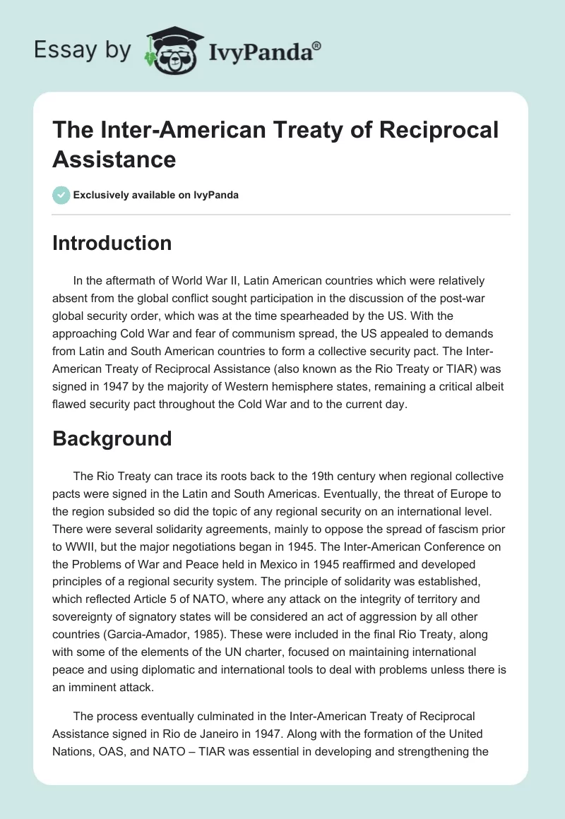 The Inter-American Treaty of Reciprocal Assistance. Page 1