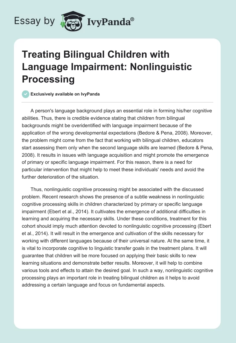 Treating Bilingual Children With Language Impairment: Nonlinguistic Processing. Page 1