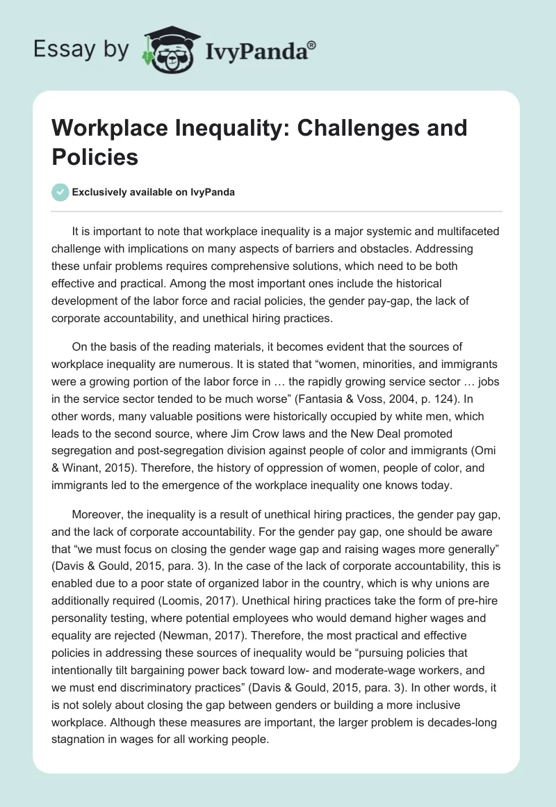 Workplace Inequality: Challenges and Policies. Page 1