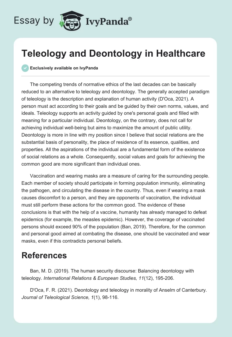 Teleology and Deontology in Healthcare. Page 1