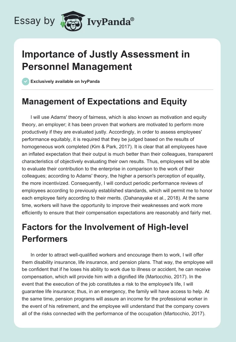 Importance of Justly Assessment in Personnel Management. Page 1