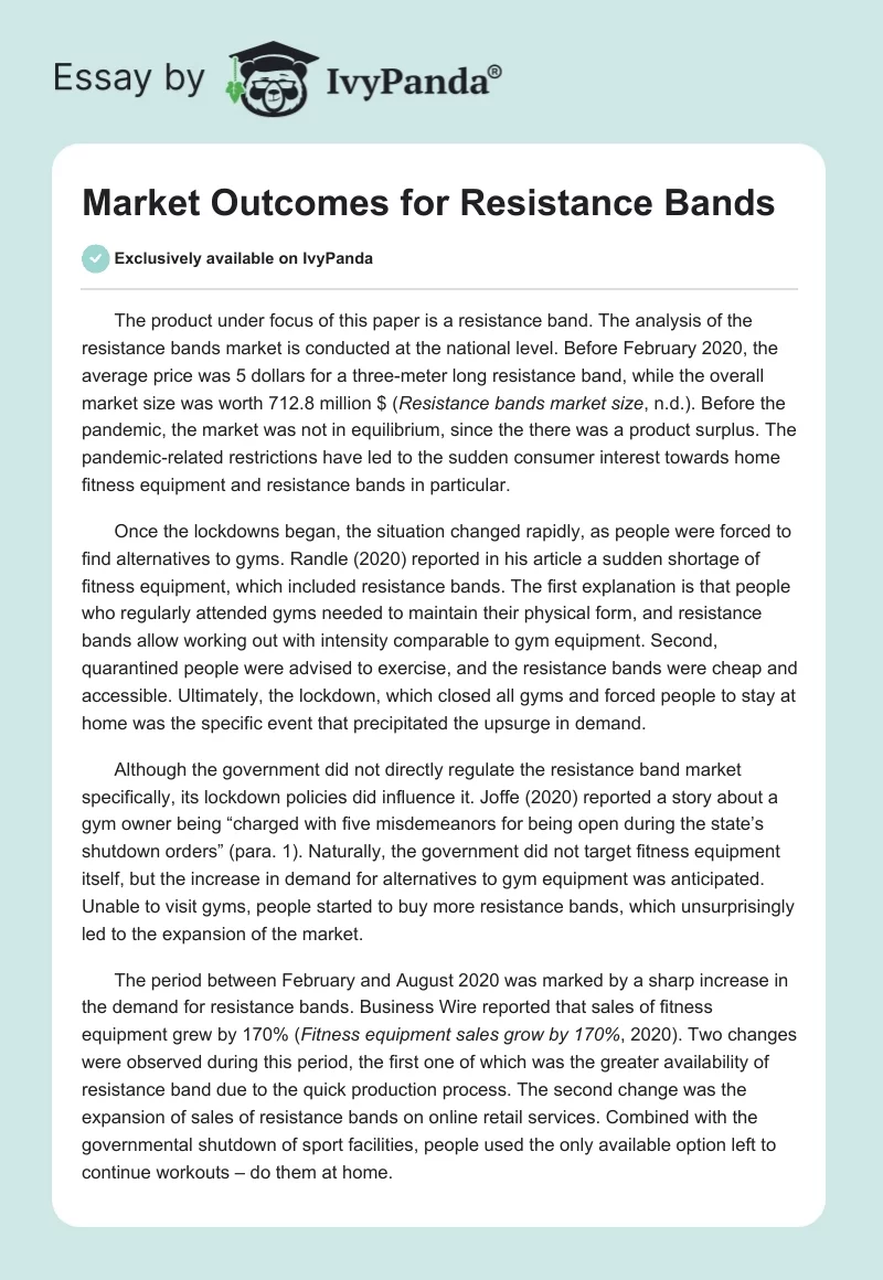 Market Outcomes for Resistance Bands. Page 1