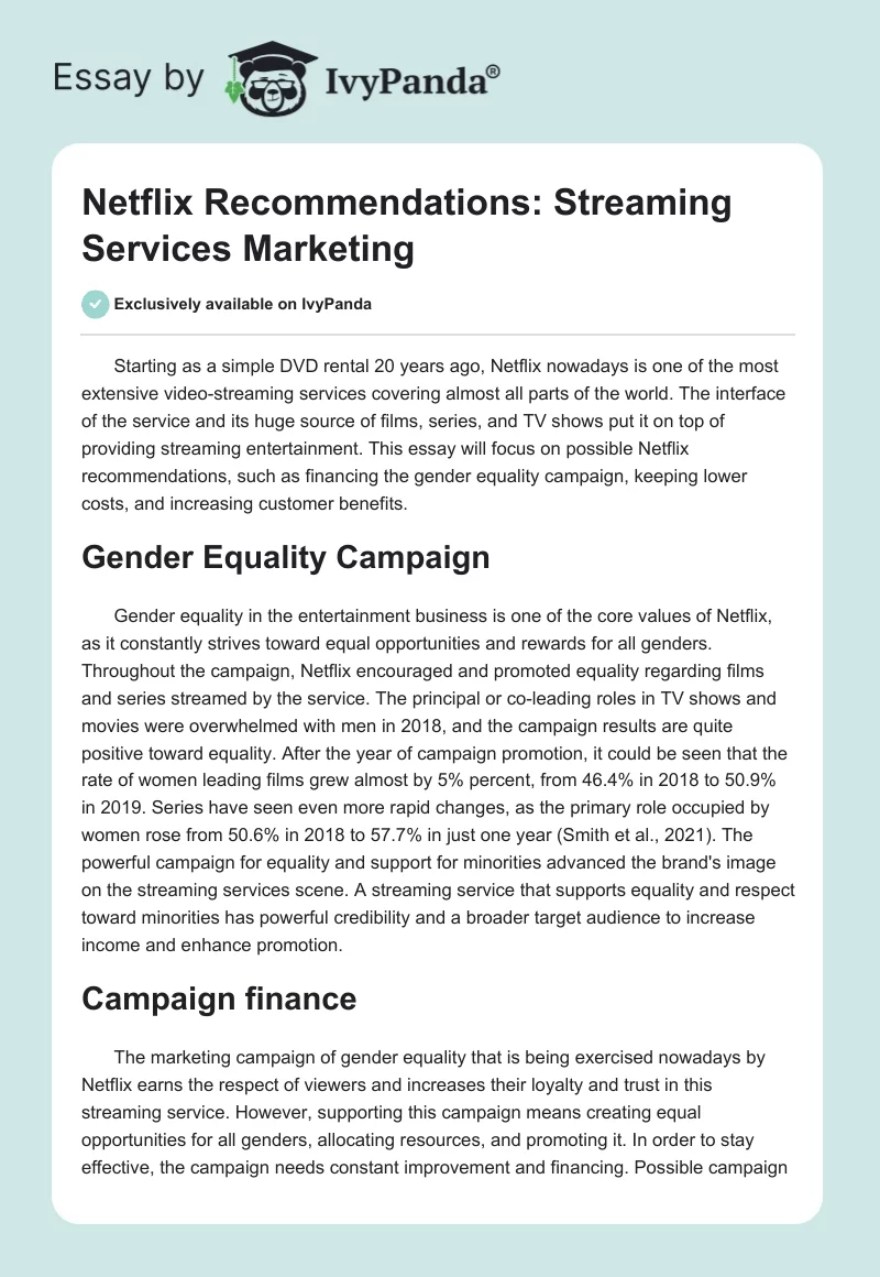 Netflix Recommendations: Streaming Services Marketing. Page 1