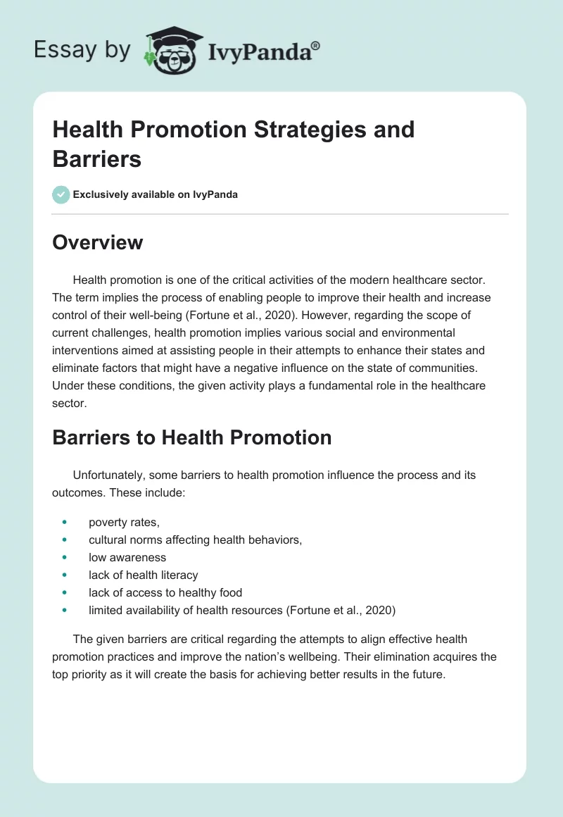 Health Promotion Strategies and Barriers. Page 1