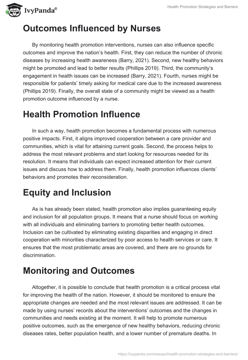 Health Promotion Strategies and Barriers. Page 3