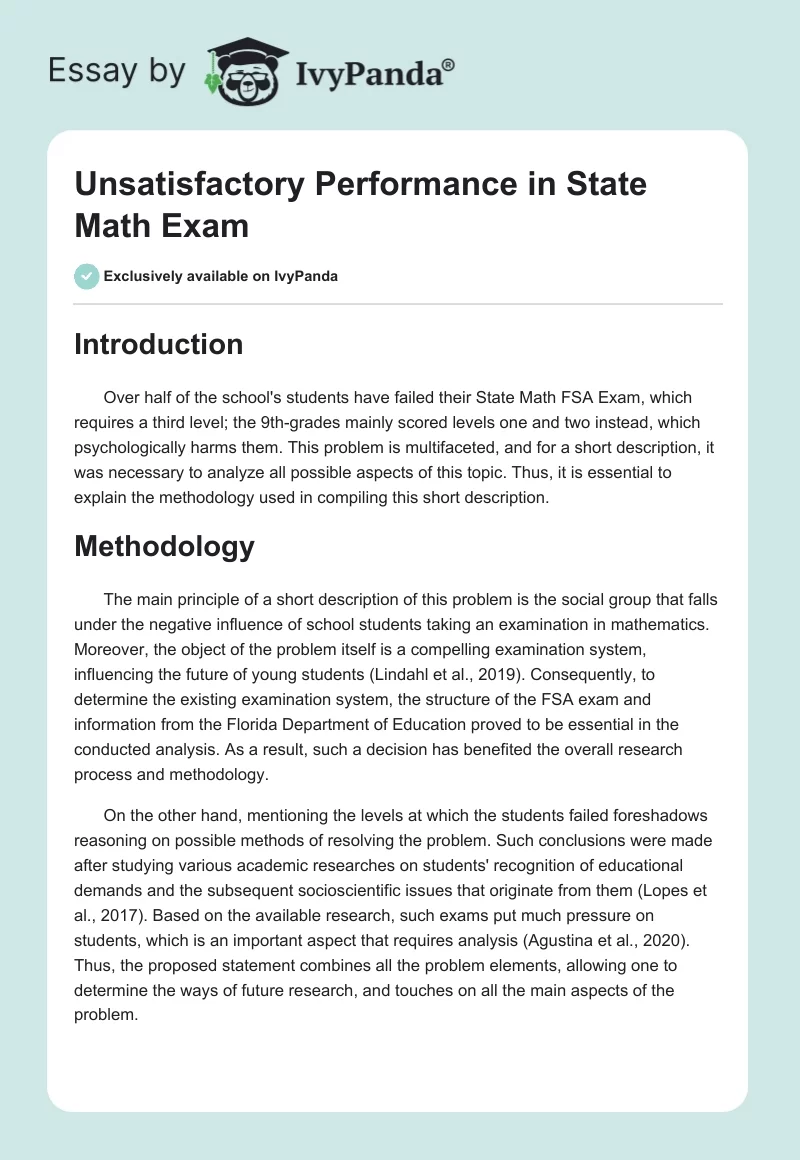 Unsatisfactory Performance in State Math Exam. Page 1