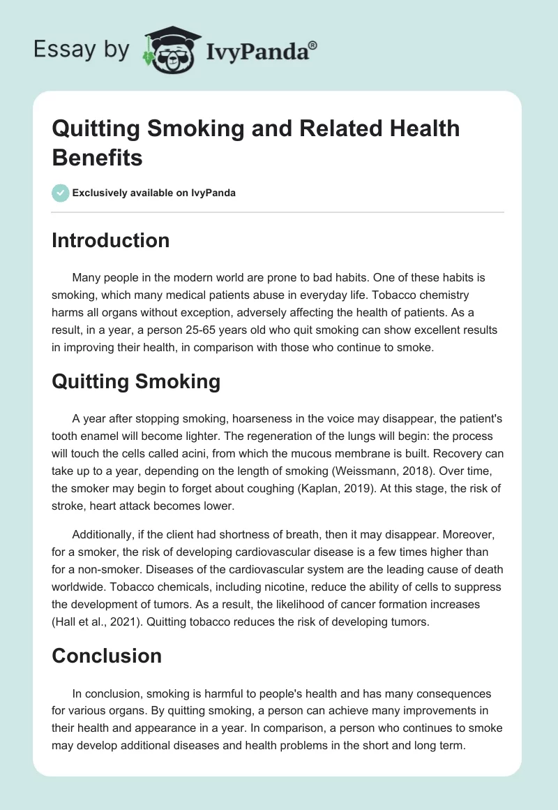 Quitting Smoking and Related Health Benefits. Page 1