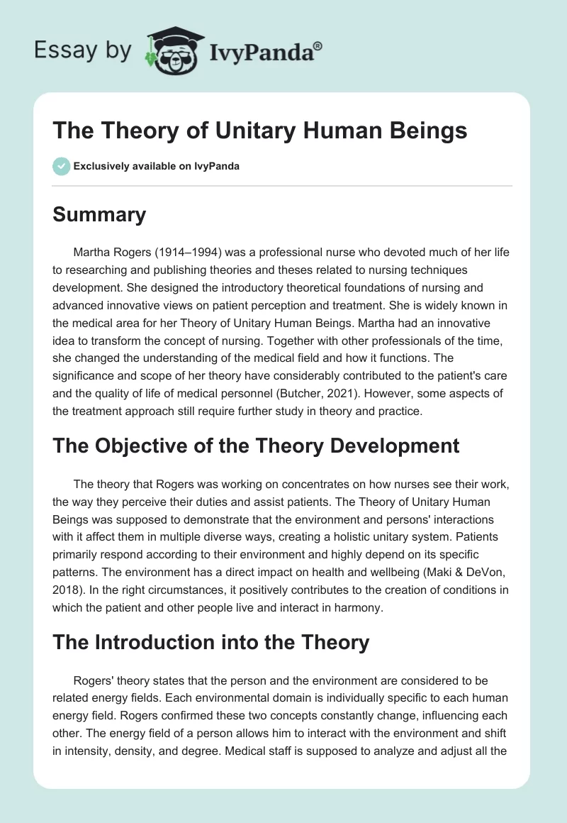 The Theory of Unitary Human Beings. Page 1
