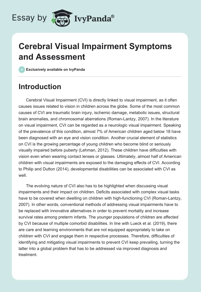 Cerebral Visual Impairment Symptoms and Assessment. Page 1
