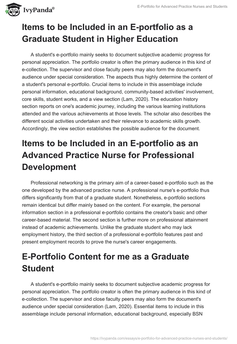 E-Portfolio for Advanced Practice Nurses and Students. Page 3