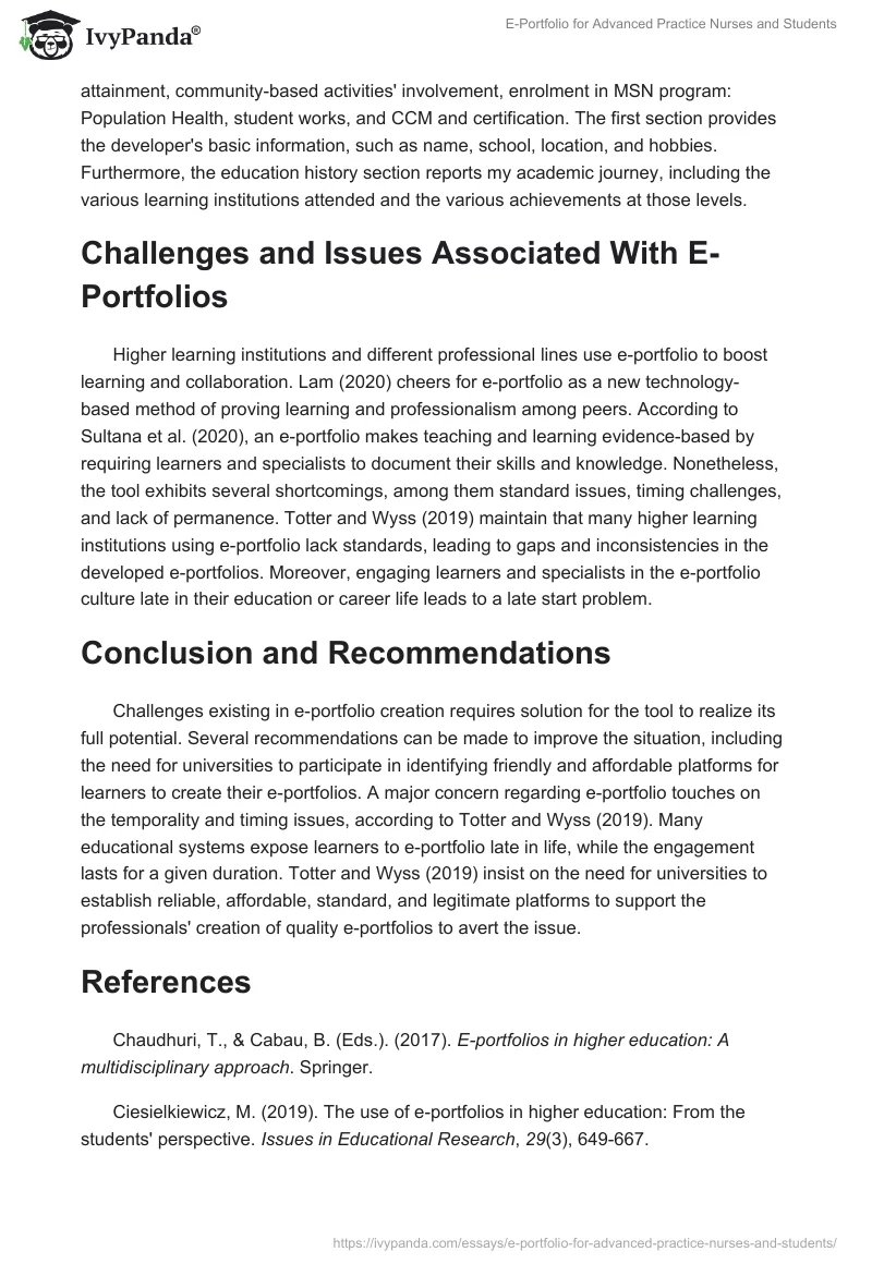 E-Portfolio for Advanced Practice Nurses and Students. Page 4