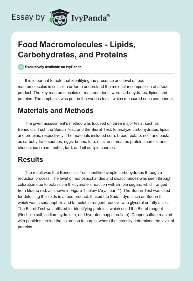 Food Macromolecules - Lipids, Carbohydrates, and Proteins. Page 1