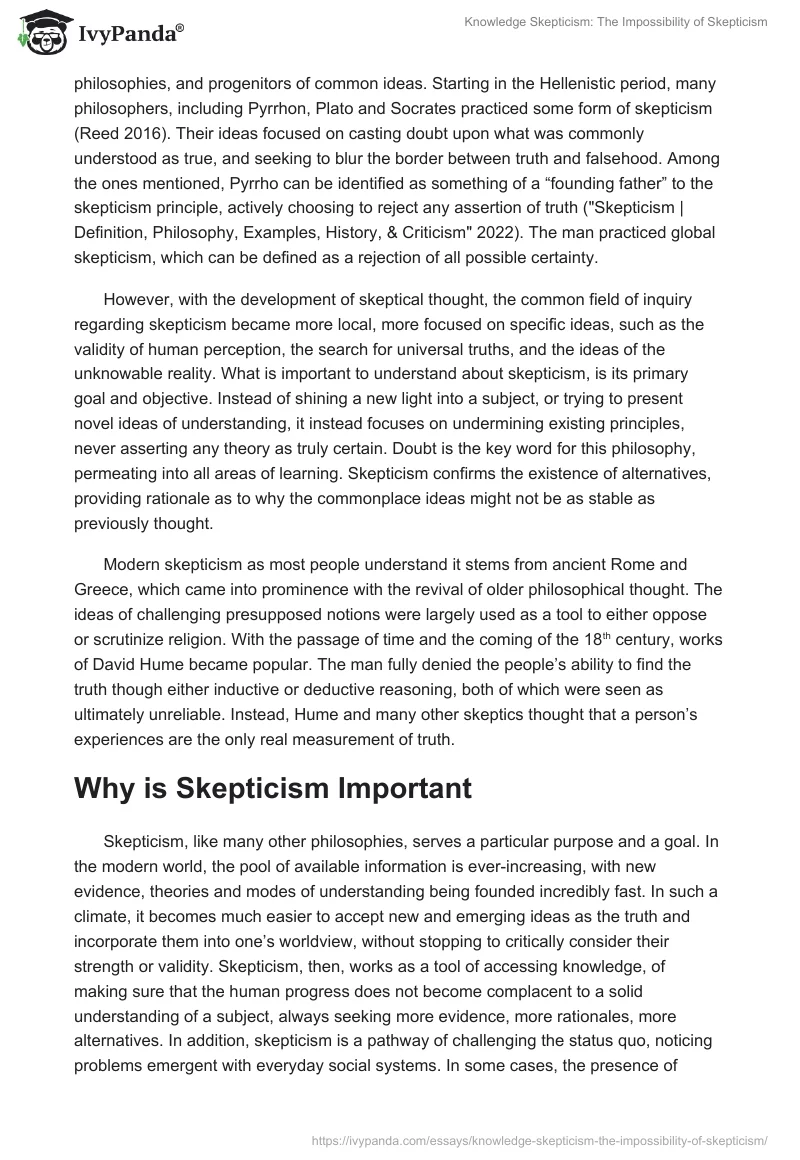 Knowledge Skepticism: The Impossibility of Skepticism. Page 2