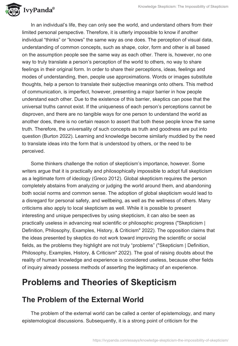 Knowledge Skepticism: The Impossibility of Skepticism. Page 4