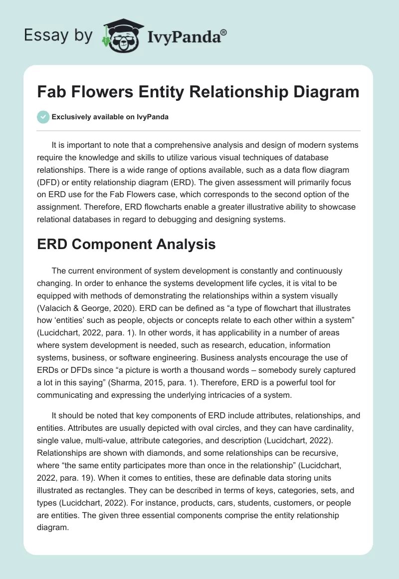 Fab Flowers Entity Relationship Diagram. Page 1