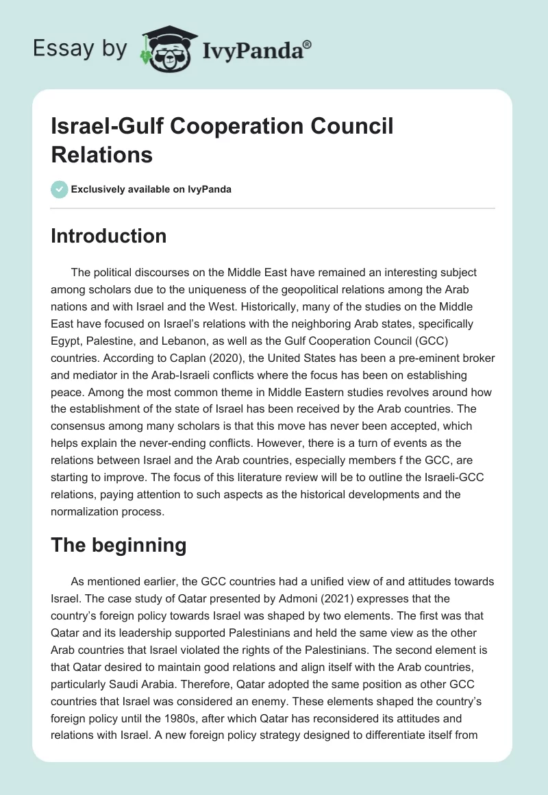 Israel-Gulf Cooperation Council Relations. Page 1