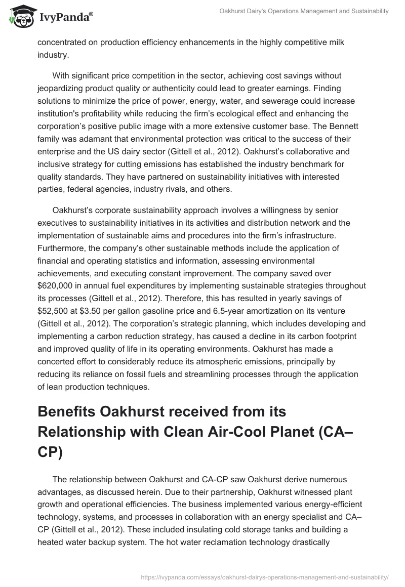 Oakhurst Dairy's Operations Management and Sustainability. Page 2