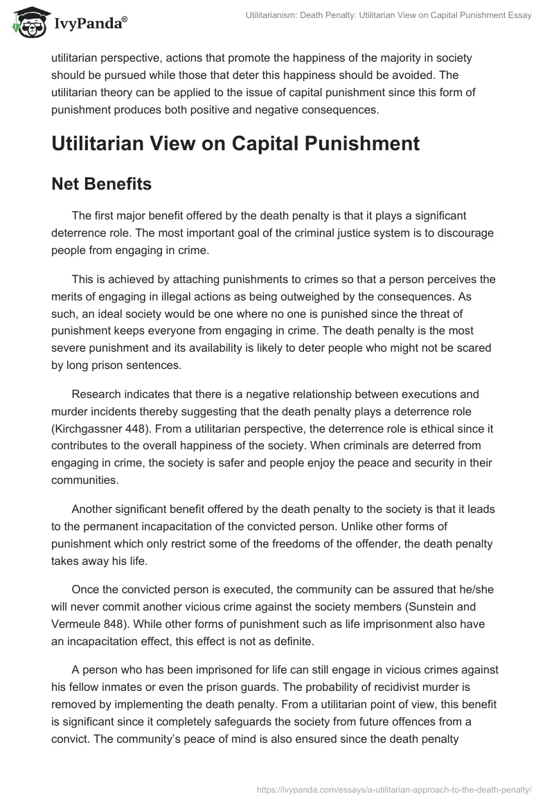 Death Penalty: Utilitarian View on Capital Punishment. Page 2