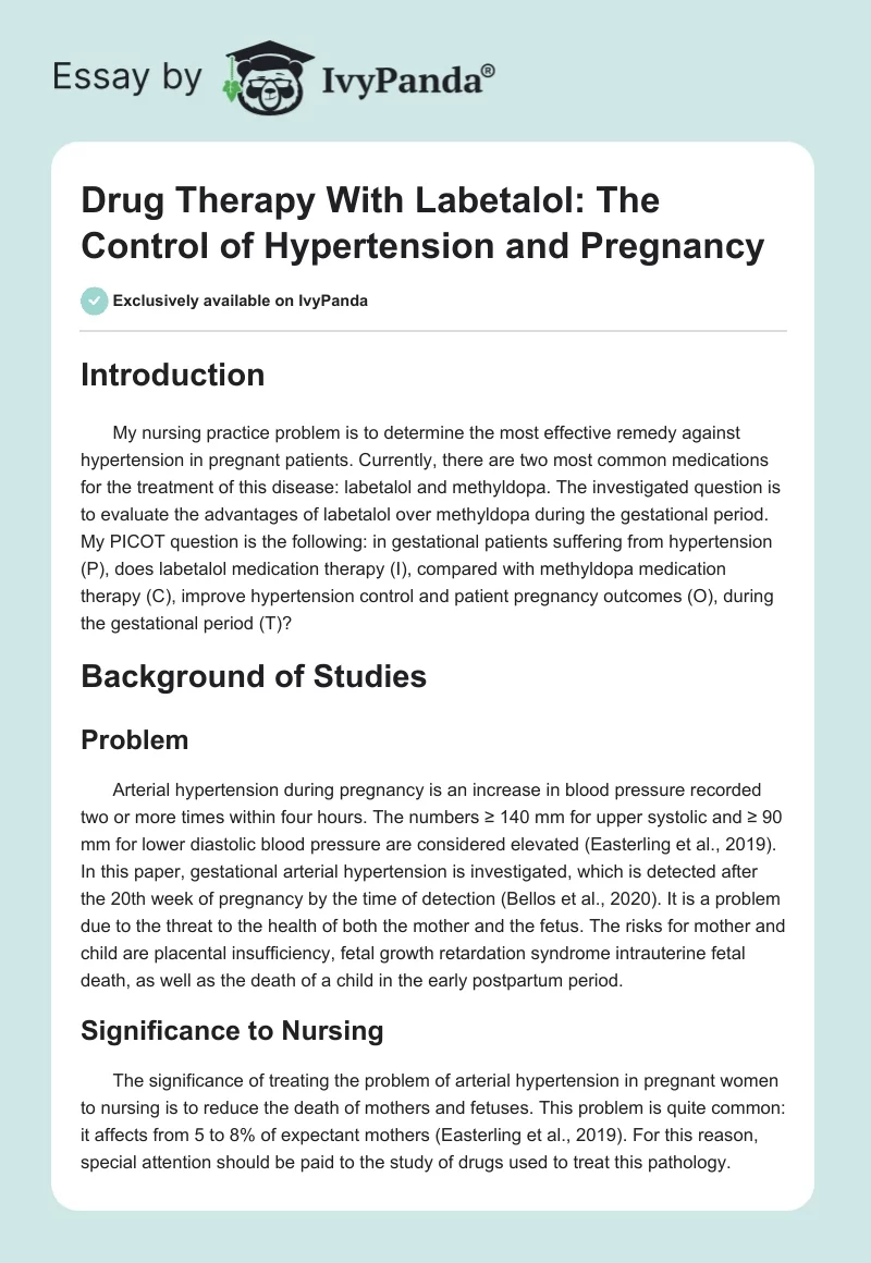Drug Therapy With Labetalol: The Control of Hypertension and Pregnancy. Page 1