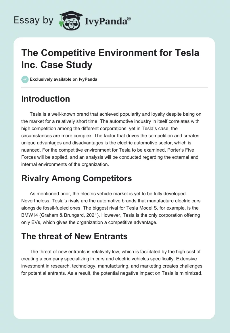 The Competitive Environment for Tesla Inc. Case Study. Page 1