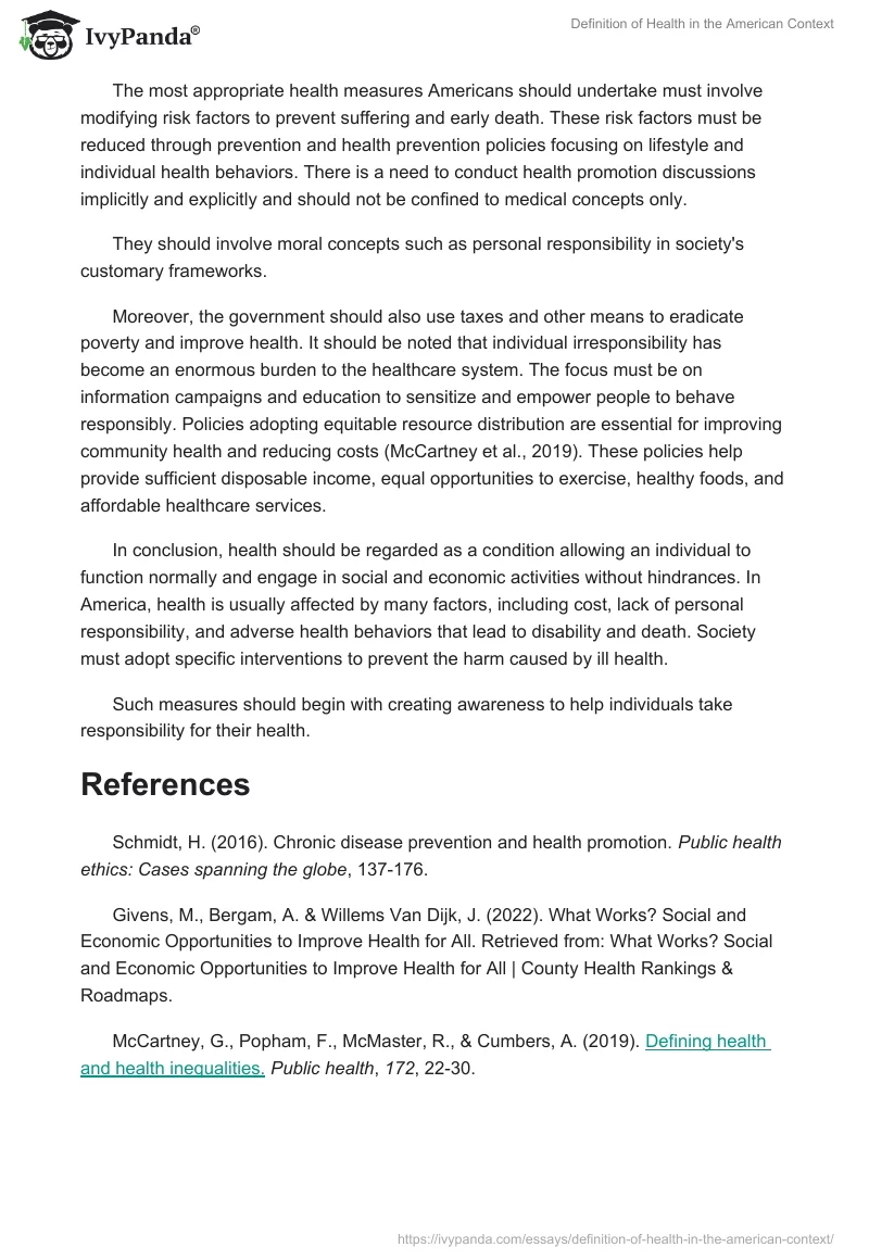 Definition of Health in the American Context. Page 3
