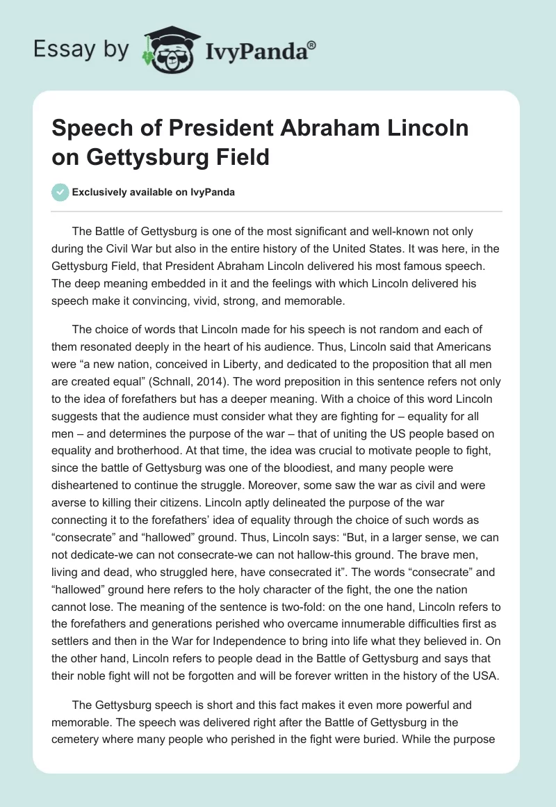 Speech of President Abraham Lincoln on Gettysburg Field. Page 1