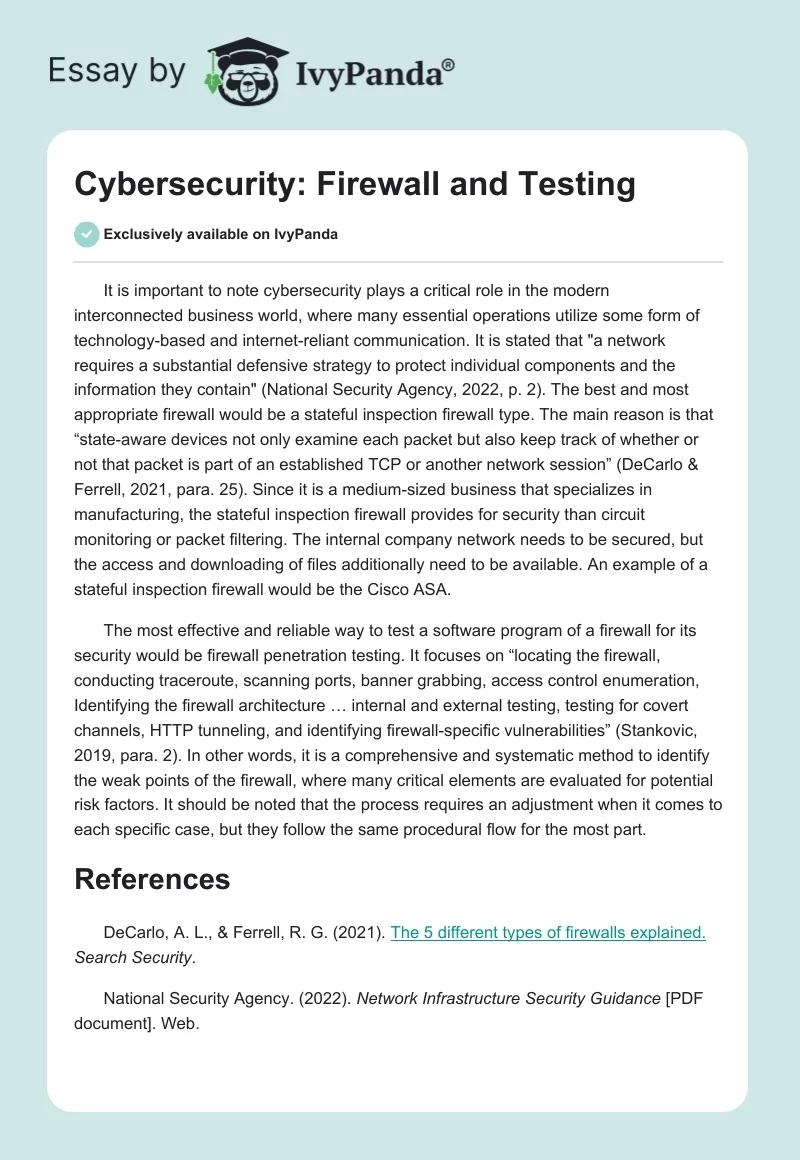 Cybersecurity: Firewall and Testing. Page 1