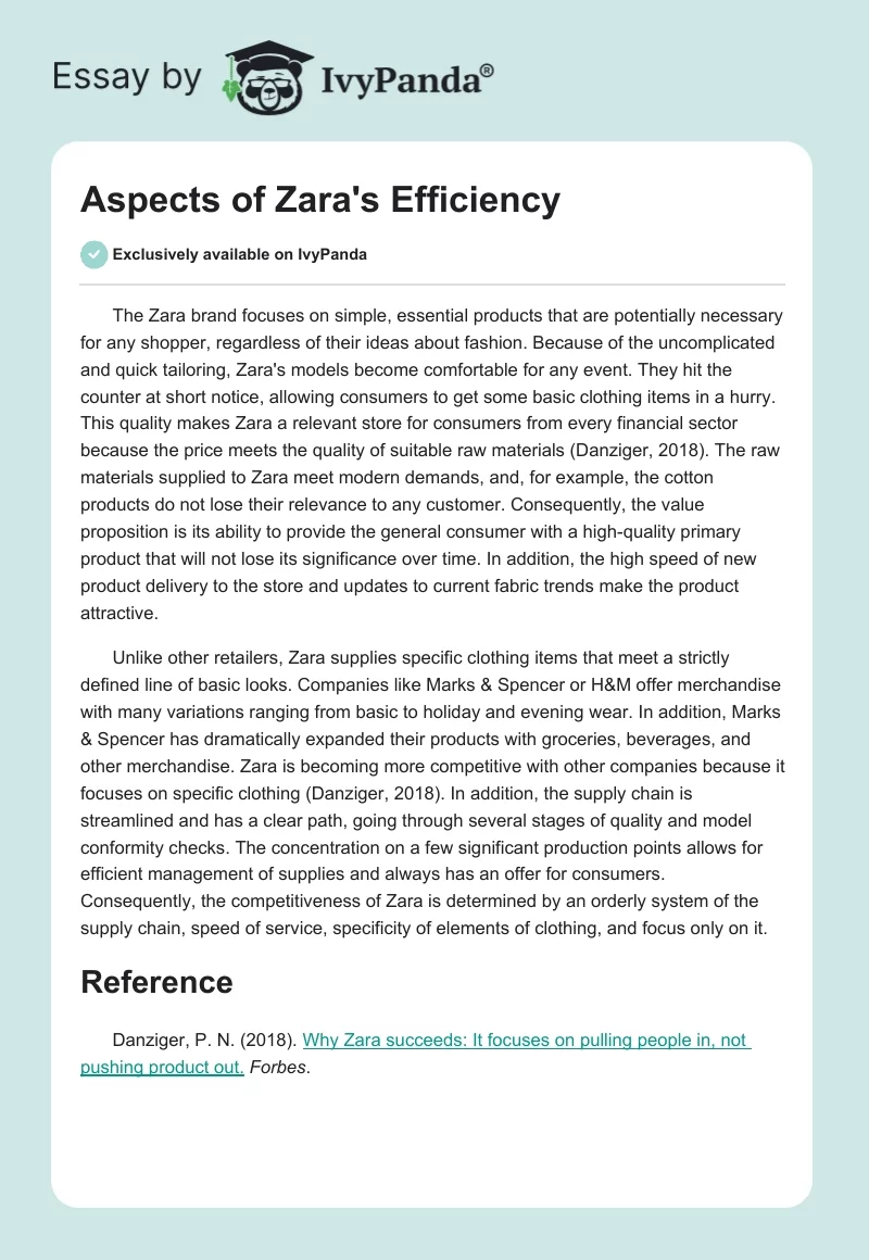 Aspects of Zara's Efficiency. Page 1