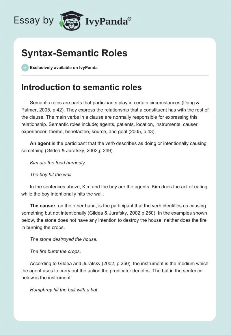 Syntax-Semantic Roles. Page 1