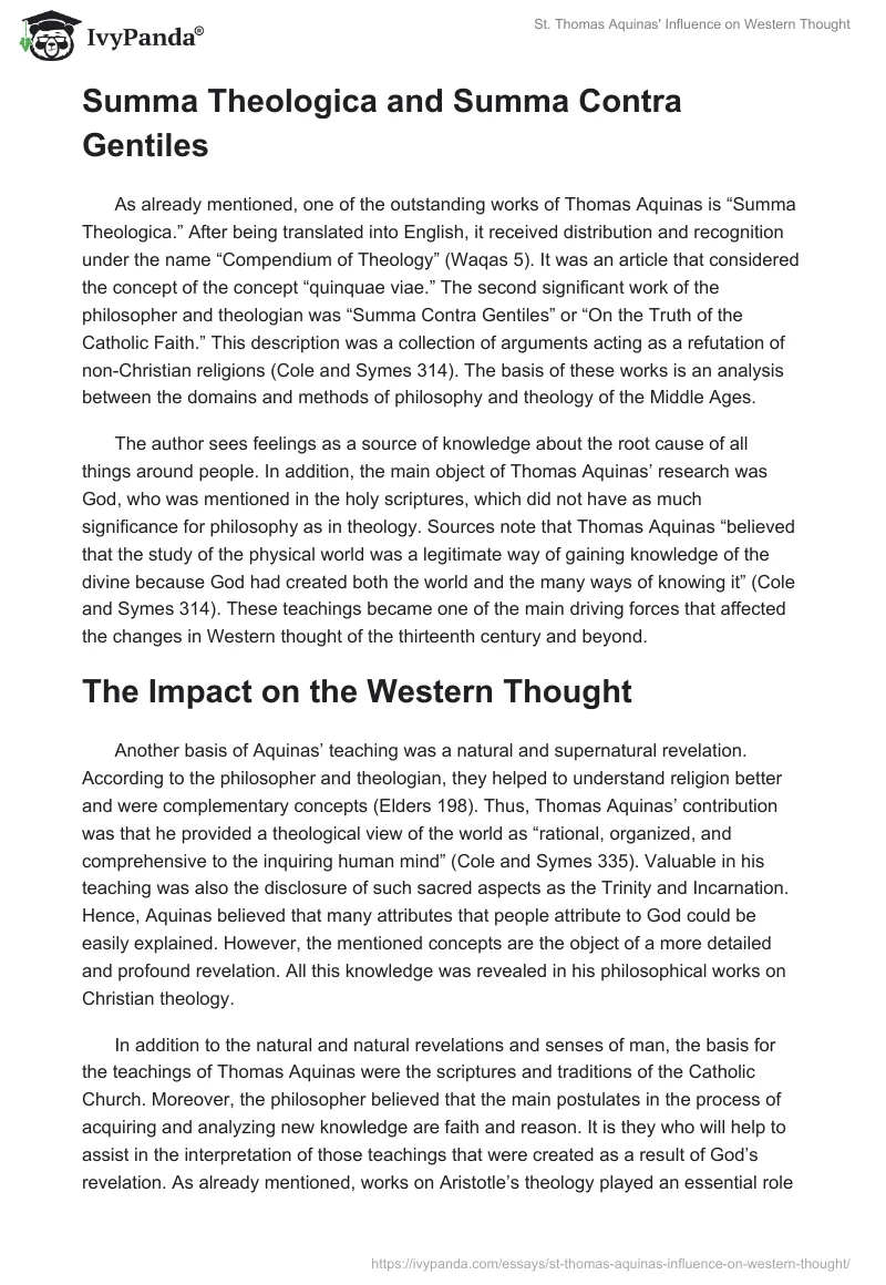 St. Thomas Aquinas' Influence on Western Thought. Page 2