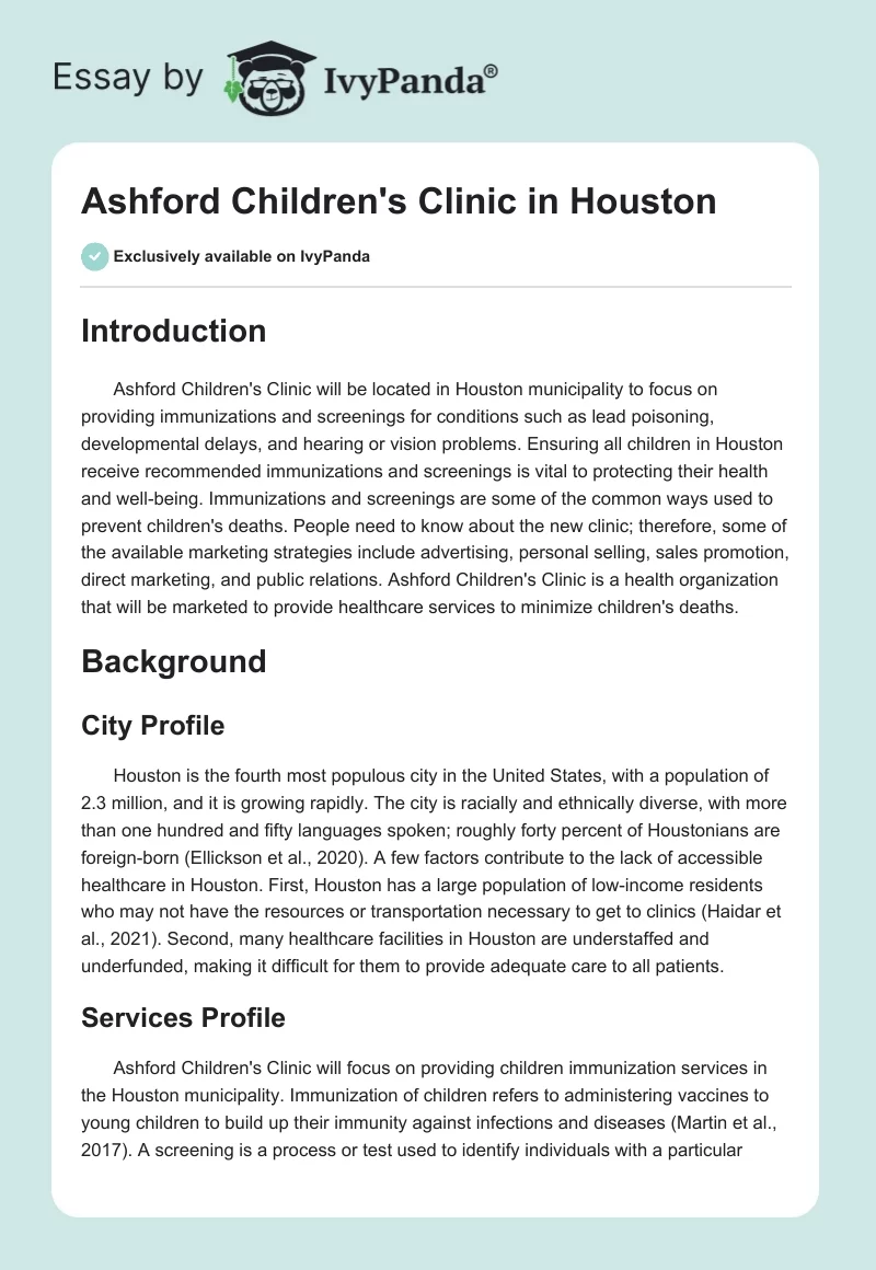 Ashford Children's Clinic in Houston. Page 1
