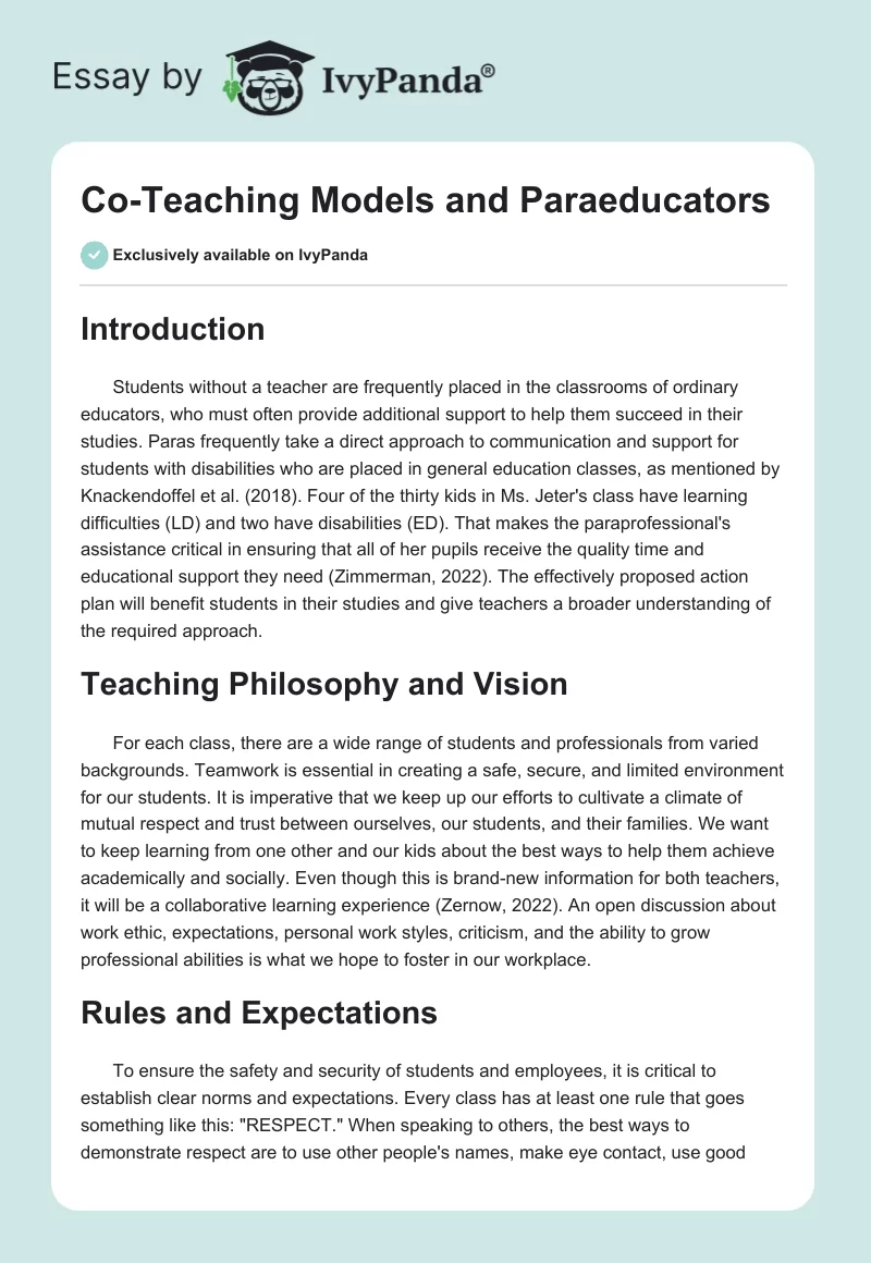 Co-Teaching Models and Paraeducators. Page 1