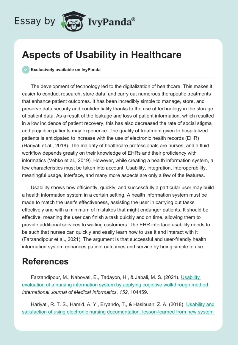 Aspects of Usability in Healthcare. Page 1