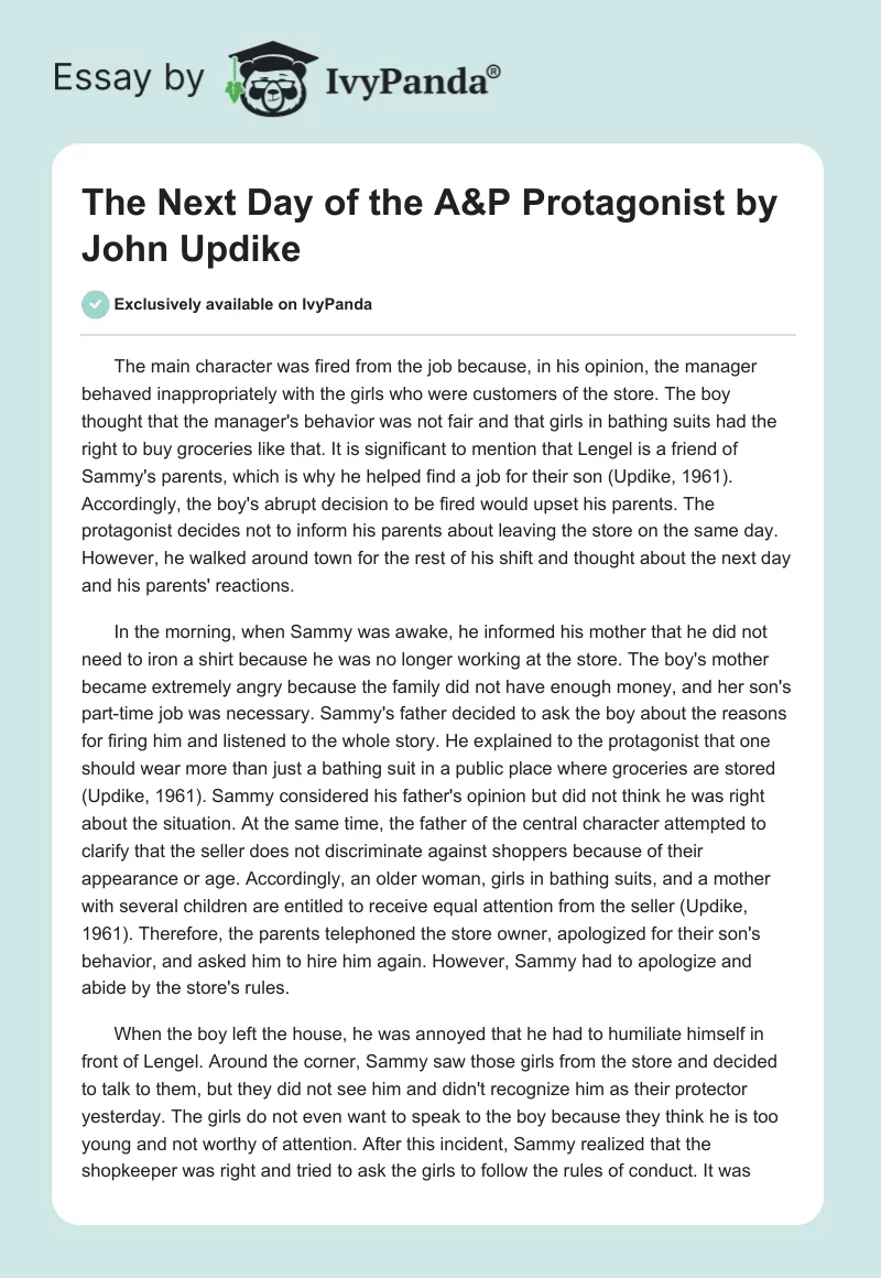 The Next Day of the "A&P" Protagonist by John Updike. Page 1