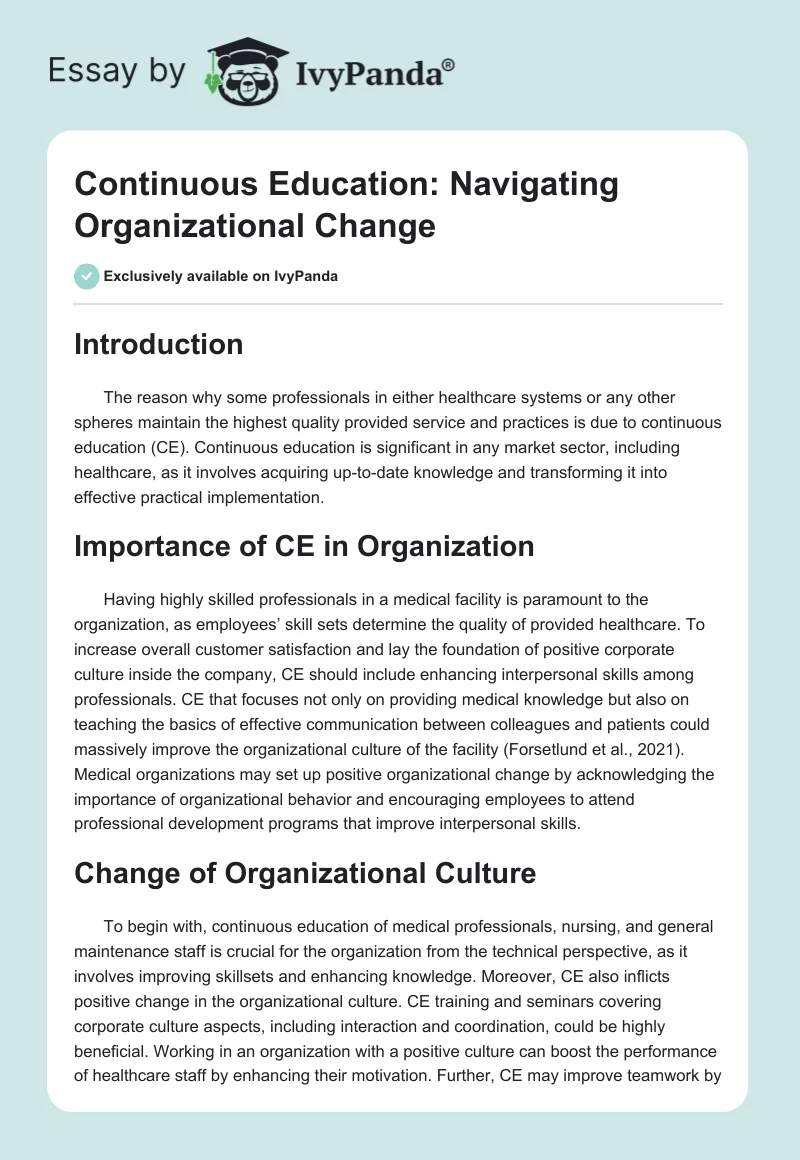 Continuous Education: Navigating Organizational Change. Page 1