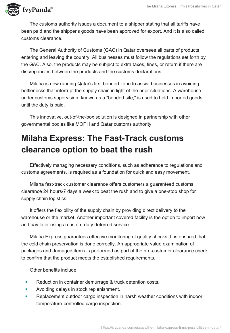The Milaha Express Firm's Possibilities in Qatar. Page 2
